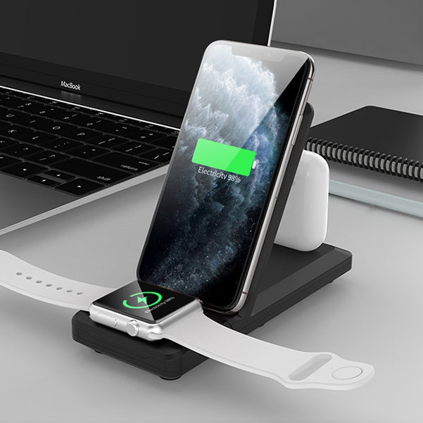 Caricabatterie wireless pieghevole portatile H6 3 in 1 per iPhone + iWatch + AirPods Caricabatterie wireless pieghevole portatile H6 3 in 1 per iPhone + iWatch + AirPods